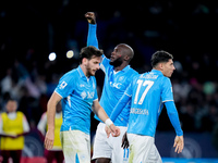 Romelu Lukaku of SSC Napoli celebrates after scoring first goal during the serie Serie A Enilive match between SSC Napoli and AS Roma at Sta...