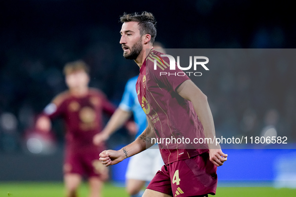 Bryan Cristante of AS Roma looks on during the serie Serie A Enilive match between SSC Napoli and AS Roma at Stadio Diego Armando Maradona o...