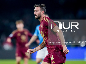 Bryan Cristante of AS Roma looks on during the serie Serie A Enilive match between SSC Napoli and AS Roma at Stadio Diego Armando Maradona o...