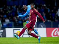 Evan Ndicka of AS Roma and Romelu Lukaku of SSC Napoli compete for the ball during the serie Serie A Enilive match between SSC Napoli and AS...