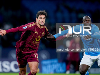 Mats Hummels of AS Roma and Romelu Lukaku of SSC Napoli during the serie Serie A Enilive match between SSC Napoli and AS Roma at Stadio Dieg...