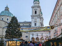 People enjoy the pre-Christmas atmosphere in the old town of Salzburg, Austria, on December 7, 2023. (