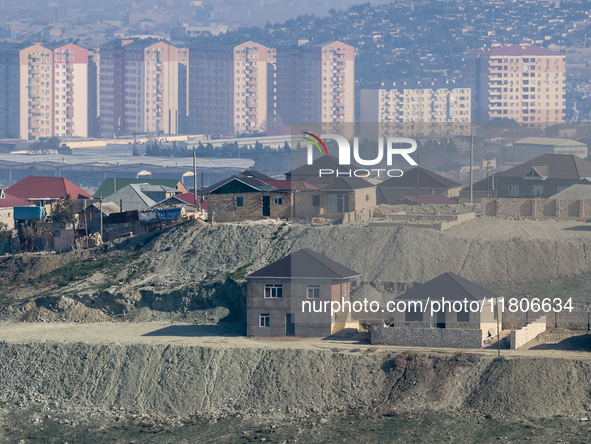 A landscape of suburbs of Baku, capital of Azerbaijan on November 24, 2024. 