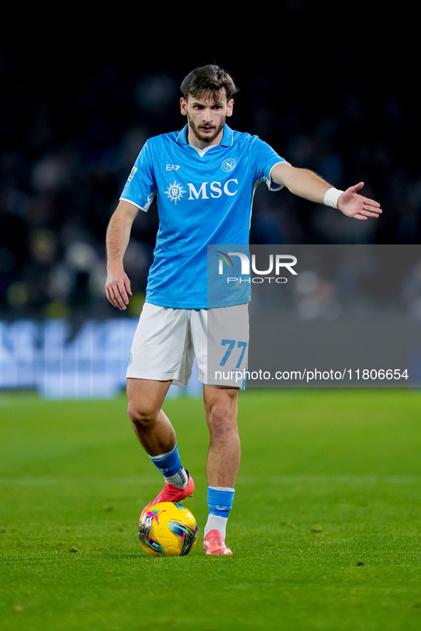 Khvicha Kvaratskhelia of SSC Napoli during the serie Serie A Enilive match between SSC Napoli and AS Roma at Stadio Diego Armando Maradona o...