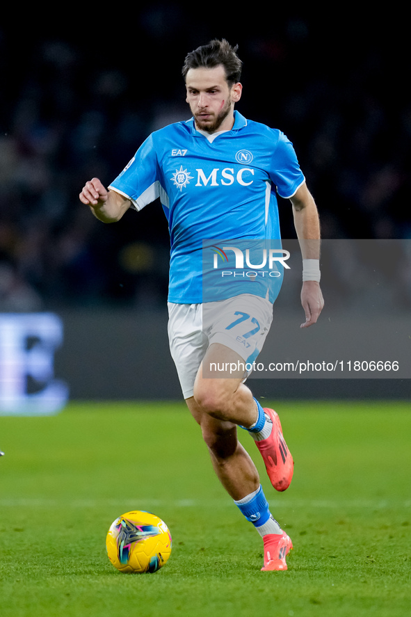 Khvicha Kvaratskhelia of SSC Napoli during the serie Serie A Enilive match between SSC Napoli and AS Roma at Stadio Diego Armando Maradona o...