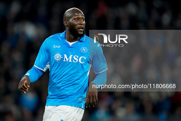 Romelu Lukaku of SSC Napoli looks on during the serie Serie A Enilive match between SSC Napoli and AS Roma at Stadio Diego Armando Maradona...