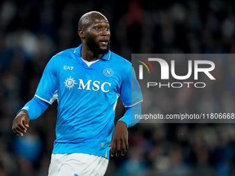 Romelu Lukaku of SSC Napoli looks on during the serie Serie A Enilive match between SSC Napoli and AS Roma at Stadio Diego Armando Maradona...