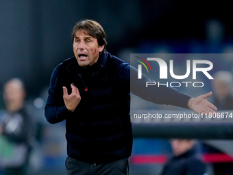 Antonio Conte Head Coach of SSC Napoli gestures during the serie Serie A Enilive match between SSC Napoli and AS Roma at Stadio Diego Armand...