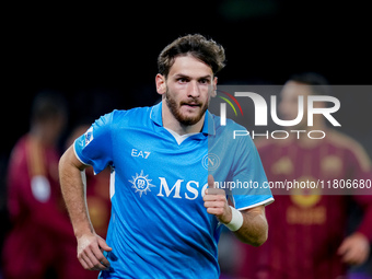 Khvicha Kvaratskhelia of SSC Napoli during the serie Serie A Enilive match between SSC Napoli and AS Roma at Stadio Diego Armando Maradona o...