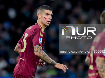 Gianluca Mancini of AS Roma looks on during the serie Serie A Enilive match between SSC Napoli and AS Roma at Stadio Diego Armando Maradona...