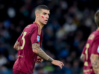 Gianluca Mancini of AS Roma looks on during the serie Serie A Enilive match between SSC Napoli and AS Roma at Stadio Diego Armando Maradona...