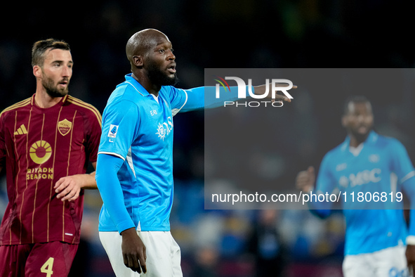 Romelu Lukaku of SSC Napoli gestures during the serie Serie A Enilive match between SSC Napoli and AS Roma at Stadio Diego Armando Maradona...