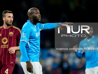 Romelu Lukaku of SSC Napoli gestures during the serie Serie A Enilive match between SSC Napoli and AS Roma at Stadio Diego Armando Maradona...