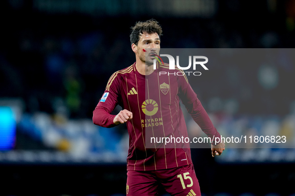 Mats Hummels of AS Roma looks on during the serie Serie A Enilive match between SSC Napoli and AS Roma at Stadio Diego Armando Maradona on N...