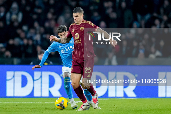 Gianluca Mancini of AS Roma during the serie Serie A Enilive match between SSC Napoli and AS Roma at Stadio Diego Armando Maradona on Novemb...