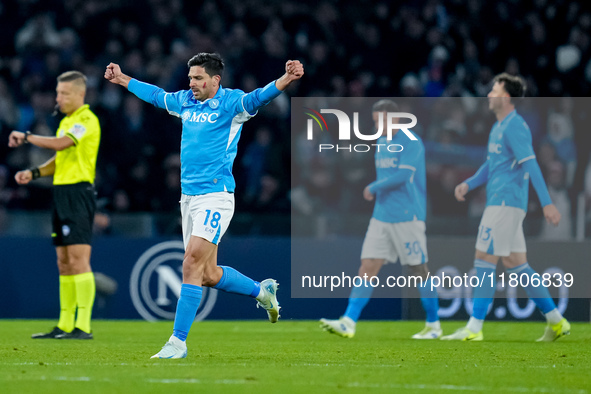 Giovanni Simeone of SSC Napoli celebrates the victory during the serie Serie A Enilive match between SSC Napoli and AS Roma at Stadio Diego...