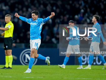 Giovanni Simeone of SSC Napoli celebrates the victory during the serie Serie A Enilive match between SSC Napoli and AS Roma at Stadio Diego...