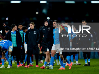 Khvicha Kvaratskhelia of SSC Napoli with Giovanni Simeone of SSC Napoli and Matteo Politano of SSC Napoli during the serie Serie A Enilive m...