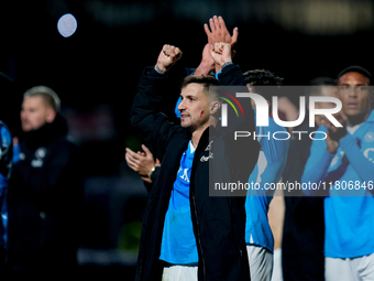 Matteo Politano of SSC Napoli celebrates the victory during the serie Serie A Enilive match between SSC Napoli and AS Roma at Stadio Diego A...