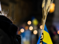 Ukrainian citizens participate in a torchlight procession in Capitol Square to commemorate the victims of the Holodomor 1932-1933, symbolizi...