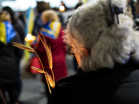 Ukrainian citizens participate in a torchlight procession in Capitol Square to commemorate the victims of the Holodomor 1932-1933, symbolizi...