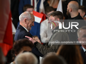 KRAKOW, POLAND - NOVEMBER 24:
Antoni Macierewicz (left), PiS MP and Ryszard Majdzik, seen during the Law and Justice party event where Karol...