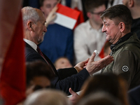 KRAKOW, POLAND - NOVEMBER 24:
Antoni Macierewicz (left), PiS MP and Ryszard Majdzik, seen during the Law and Justice party event where Karol...