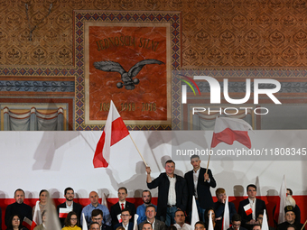 KRAKOW, POLAND - NOVEMBER 24:
The Law and Justice party members and supporters seen during the event where Karol Nawrocki was introduced as...