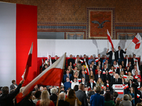 KRAKOW, POLAND - NOVEMBER 24:
Jaroslaw Kaczynski, leader of the opposition Law and Justice party, addresses the crowd during the nomination...