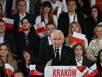 KRAKOW, POLAND - NOVEMBER 24:
Jaroslaw Kaczynski, leader of the opposition Law and Justice party, addresses the crowd during the nomination...