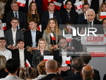 KRAKOW, POLAND - NOVEMBER 24:
Jaroslaw Kaczynski, leader of the opposition Law and Justice party, addresses the crowd during the nomination...