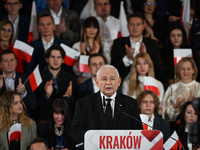 KRAKOW, POLAND - NOVEMBER 24:
Jaroslaw Kaczynski, leader of the opposition Law and Justice party, addresses the crowd during the nomination...