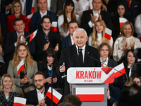 KRAKOW, POLAND - NOVEMBER 24:
Jaroslaw Kaczynski, leader of the opposition Law and Justice party, addresses the crowd during the nomination...