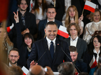 KRAKOW, POLAND - NOVEMBER 24:
Karol Nawrocki, the Law and Justice party's candidate for the 2025 presidential election, addresses his suppor...