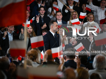 KRAKOW, POLAND - NOVEMBER 24:
Karol Nawrocki, the Law and Justice party's candidate for the 2025 presidential election, addresses his suppor...