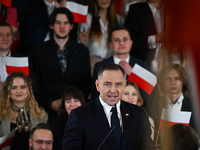 KRAKOW, POLAND - NOVEMBER 24:
Karol Nawrocki, the Law and Justice party's candidate for the 2025 presidential election, addresses his suppor...