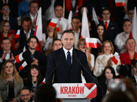 KRAKOW, POLAND - NOVEMBER 24:
Karol Nawrocki, the Law and Justice party's candidate for the 2025 presidential election, addresses his suppor...