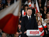 KRAKOW, POLAND - NOVEMBER 24:
Karol Nawrocki, the Law and Justice party's candidate for the 2025 presidential election, addresses his suppor...