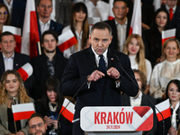 KRAKOW, POLAND - NOVEMBER 24:
Karol Nawrocki, the Law and Justice party's candidate for the 2025 presidential election, addresses his suppor...