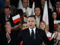 KRAKOW, POLAND - NOVEMBER 24:
Karol Nawrocki, the Law and Justice party's candidate for the 2025 presidential election, addresses his suppor...