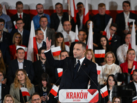 KRAKOW, POLAND - NOVEMBER 24:
Karol Nawrocki, the Law and Justice party's candidate for the 2025 presidential election, addresses his suppor...