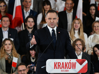 KRAKOW, POLAND - NOVEMBER 24:
Karol Nawrocki, the Law and Justice party's candidate for the 2025 presidential election, addresses his suppor...