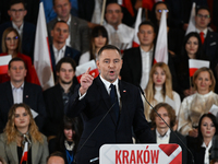 KRAKOW, POLAND - NOVEMBER 24:
Karol Nawrocki, the Law and Justice party's candidate for the 2025 presidential election, addresses his suppor...