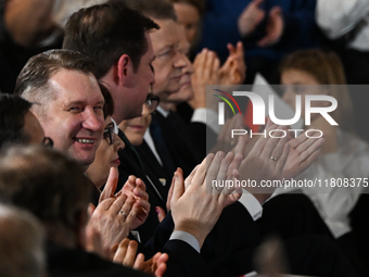 KRAKOW, POLAND - NOVEMBER 24:
Przemyslaw Czarnek (Left), PiS MP, attends the Law and Justice party event during the nomination of Karol Nawr...