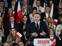 KRAKOW, POLAND - NOVEMBER 24:
Karol Nawrocki, the Law and Justice party's candidate for the 2025 presidential election, addresses his suppor...