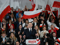 KRAKOW, POLAND - NOVEMBER 24:
Karol Nawrocki, the Law and Justice party's candidate for the 2025 presidential election, addresses his suppor...