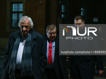 KRAKOW, POLAND - NOVEMBER 24:
Ryszard Terlecki (L) and Przemyslaw Czarnek (R), Law and Justice party MPs, leave the venue where Karol Nawroc...