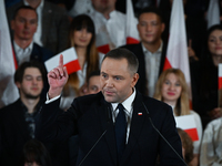 KRAKOW, POLAND - NOVEMBER 24:
Karol Nawrocki addresses his upporters after he was nominated as the Law and Justice party's candidat for the...