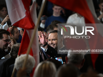 KRAKOW, POLAND - NOVEMBER 24:
Karol Nawrocki, the Law and Justice party's candidate for the 2025 presidential election, surrounded by PiS me...