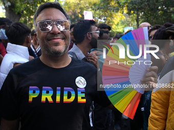 An LGBT supporter participates in the pride march in New Delhi, India, on November 24, 2024. (